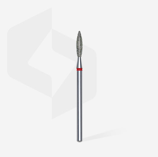 Diamond nail drill bit, “flame”, red, head diameter 2.3 mm/ working part 10 mm