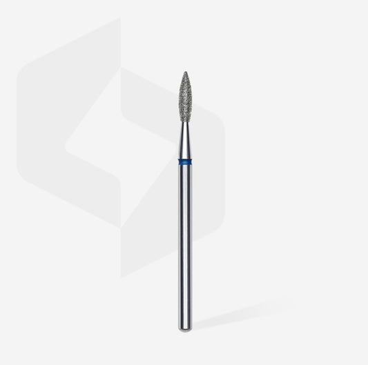 Diamond nail drill bit, pointed “flame”, blue, head diameter 2.1 mm/ working part 8 mm