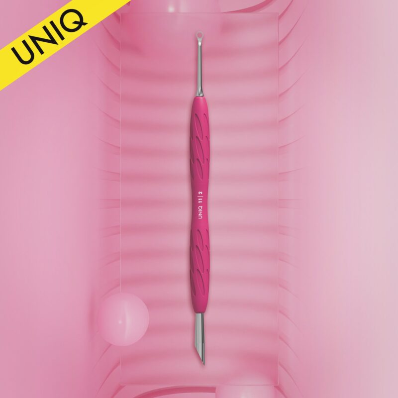 Manicure pusher Gummy with silicone handle UNIQ 11 TYPE 2 (beveled and loop pusher)